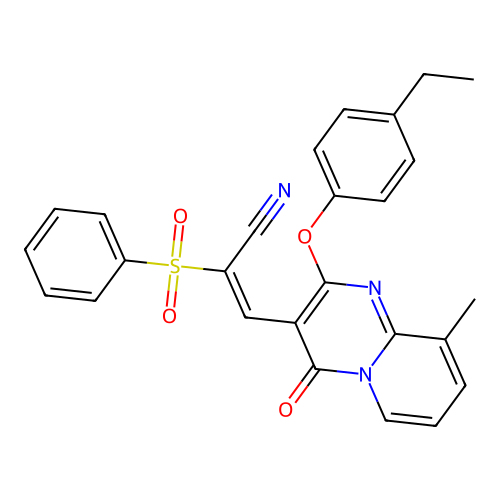 (2E)-2-(BENZENESULFONYL)-3-[2-(4-ETHYLPHENOXY)-9-METHYL-4-OXO-4H-PYRIDO[1,2-A]PYRIMIDIN-3-YL]PROP-2-ENENITRILE structure