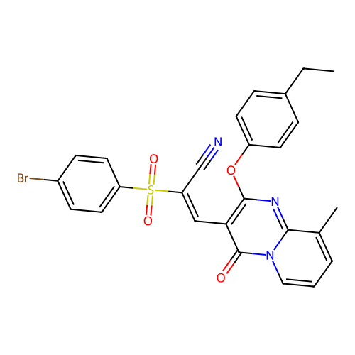 (2E)-2-[(4-bromophenyl)sulfonyl]-3-[2-(4-ethylphenoxy)-9-methyl-4-oxo-4H-pyrido[1,2-a]pyrimidin-3-yl]prop-2-enenitrile structure