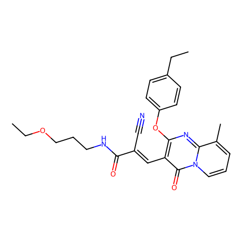 (2E)-2-cyano-N-(3-ethoxypropyl)-3-[2-(4-ethylphenoxy)-9-methyl-4-oxo-4H-pyrido[1,2-a]pyrimidin-3-yl]prop-2-enamide structure