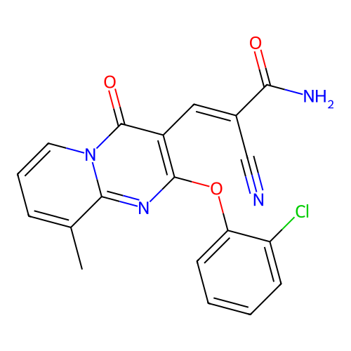 (2E)-3-[2-(2-chlorophenoxy)-9-methyl-4-oxo-4H-pyrido[1,2-a]pyrimidin-3-yl]-2-cyanoprop-2-enamide structure
