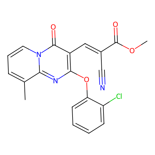 methyl (2E)-3-[2-(2-chlorophenoxy)-9-methyl-4-oxo-4H-pyrido[1,2-a]pyrimidin-3-yl]-2-cyanoprop-2-enoate structure