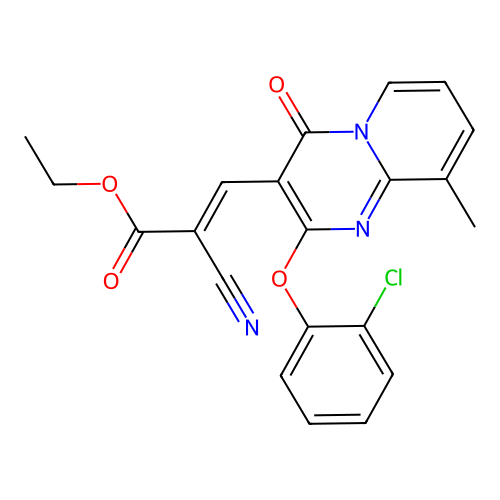 ethyl (2E)-3-[2-(2-chlorophenoxy)-9-methyl-4-oxo-4H-pyrido[1,2-a]pyrimidin-3-yl]-2-cyanoprop-2-enoate structure