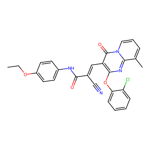 (2E)-3-[2-(2-chlorophenoxy)-9-methyl-4-oxo-4H-pyrido[1,2-a]pyrimidin-3-yl]-2-cyano-N-(4-ethoxyphenyl)prop-2-enamide structure