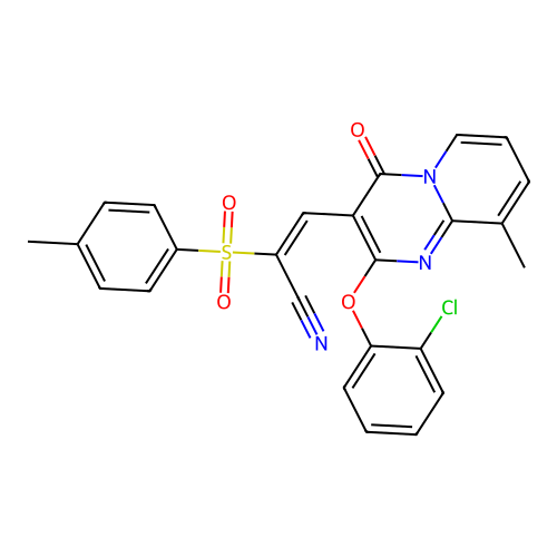(2E)-3-[2-(2-CHLOROPHENOXY)-9-METHYL-4-OXO-4H-PYRIDO[1,2-A]PYRIMIDIN-3-YL]-2-(4-METHYLBENZENESULFONYL)PROP-2-ENENITRILE structure