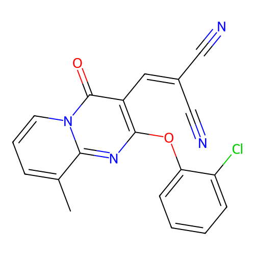 {[2-(2-chlorophenoxy)-9-methyl-4-oxo-4H-pyrido[1,2-a]pyrimidin-3-yl]methylidene}propanedinitrile structure