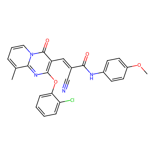 (2E)-3-[2-(2-chlorophenoxy)-9-methyl-4-oxo-4H-pyrido[1,2-a]pyrimidin-3-yl]-2-cyano-N-(4-methoxyphenyl)prop-2-enamide structure
