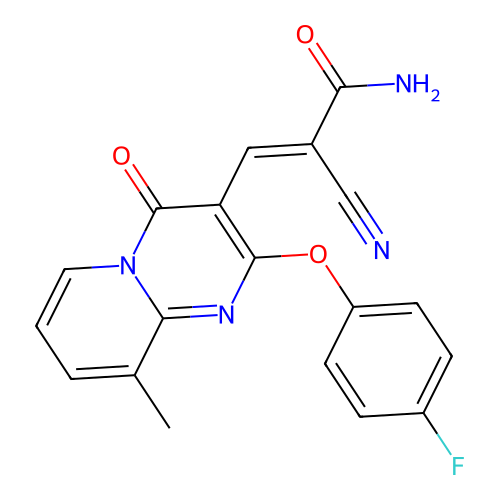 (2E)-2-cyano-3-[2-(4-fluorophenoxy)-9-methyl-4-oxo-4H-pyrido[1,2-a]pyrimidin-3-yl]prop-2-enamide structure