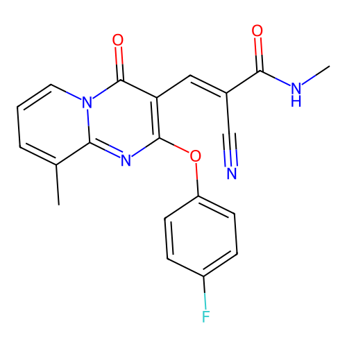(2E)-2-cyano-3-[2-(4-fluorophenoxy)-9-methyl-4-oxo-4H-pyrido[1,2-a]pyrimidin-3-yl]-N-methylprop-2-enamide structure