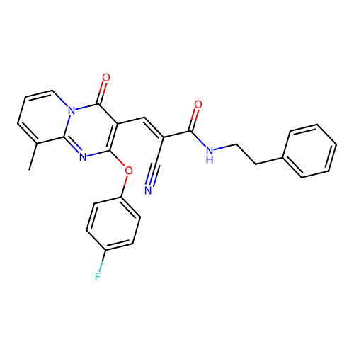 (2E)-2-cyano-3-[2-(4-fluorophenoxy)-9-methyl-4-oxo-4H-pyrido[1,2-a]pyrimidin-3-yl]-N-(2-phenylethyl)prop-2-enamide structure