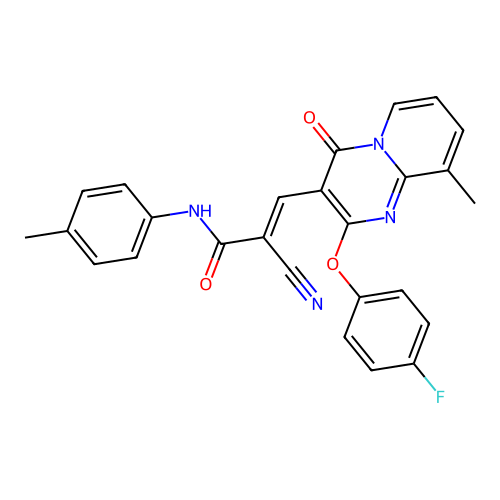 (2E)-2-cyano-3-[2-(4-fluorophenoxy)-9-methyl-4-oxo-4H-pyrido[1,2-a]pyrimidin-3-yl]-N-(4-methylphenyl)prop-2-enamide structure