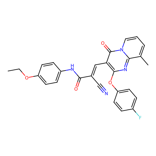 (2E)-2-cyano-N-(4-ethoxyphenyl)-3-[2-(4-fluorophenoxy)-9-methyl-4-oxo-4H-pyrido[1,2-a]pyrimidin-3-yl]prop-2-enamide structure