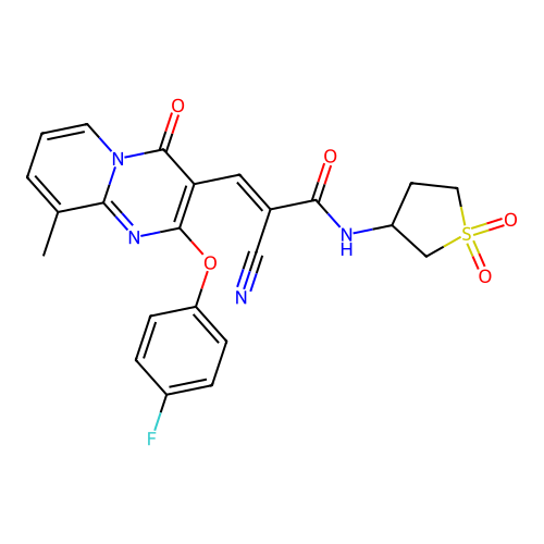 (E)-2-cyano-N-(1,1-dioxothiolan-3-yl)-3-[2-(4-fluorophenoxy)-9-methyl-4-oxopyrido[1,2-a]pyrimidin-3-yl]prop-2-enamide structure