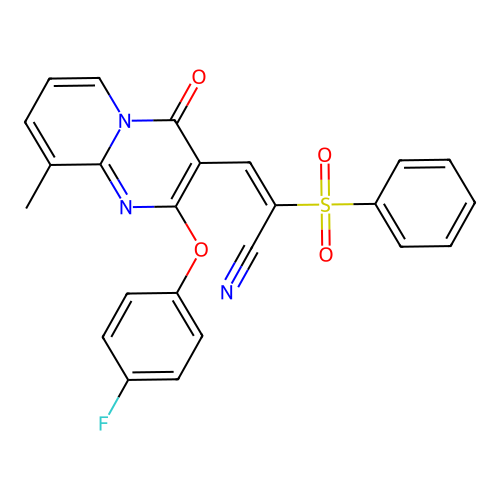 (2E)-2-(BENZENESULFONYL)-3-[2-(4-FLUOROPHENOXY)-9-METHYL-4-OXO-4H-PYRIDO[1,2-A]PYRIMIDIN-3-YL]PROP-2-ENENITRILE structure