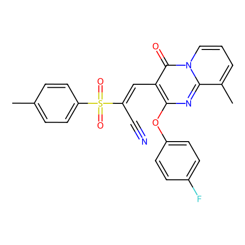 (2E)-3-[2-(4-FLUOROPHENOXY)-9-METHYL-4-OXO-4H-PYRIDO[1,2-A]PYRIMIDIN-3-YL]-2-(4-METHYLBENZENESULFONYL)PROP-2-ENENITRILE structure