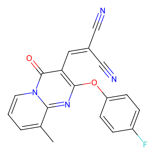 {[2-(4-fluorophenoxy)-9-methyl-4-oxo-4H-pyrido[1,2-a]pyrimidin-3-yl]methylidene}propanedinitrile structure