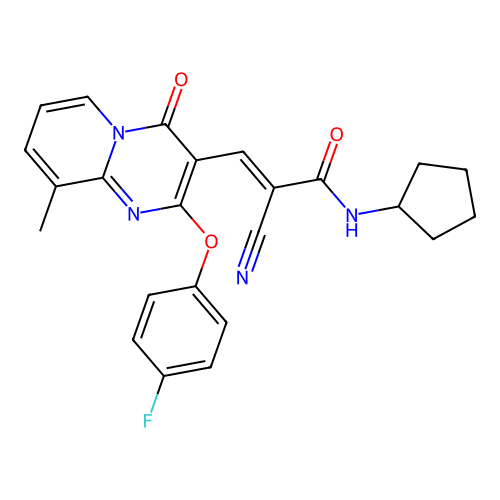 (2E)-2-cyano-N-cyclopentyl-3-[2-(4-fluorophenoxy)-9-methyl-4-oxo-4H-pyrido[1,2-a]pyrimidin-3-yl]prop-2-enamide structure