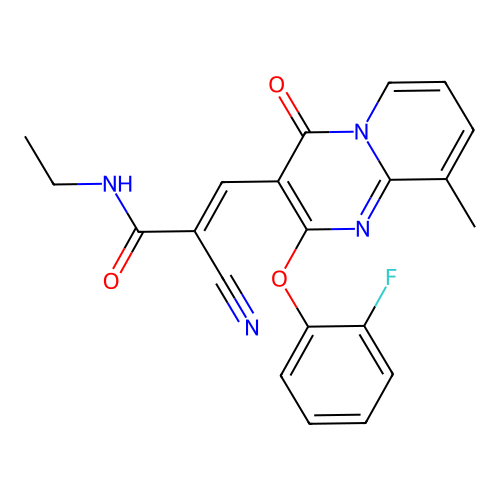 (2E)-2-cyano-N-ethyl-3-[2-(2-fluorophenoxy)-9-methyl-4-oxo-4H-pyrido[1,2-a]pyrimidin-3-yl]prop-2-enamide structure