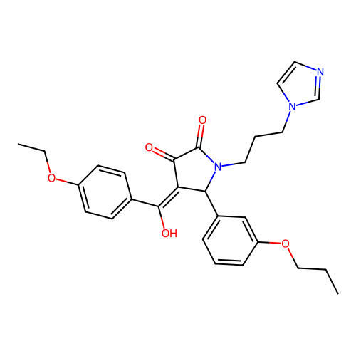 (4E)-4-[(4-ethoxyphenyl)-hydroxymethylidene]-1-(3-imidazol-1-ylpropyl)-5-(3-propoxyphenyl)pyrrolidine-2,3-dione structure