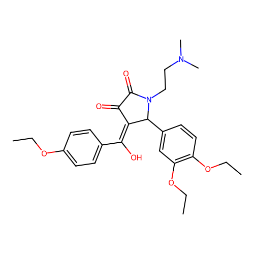 (4E)-5-(3,4-diethoxyphenyl)-1-(2-dimethylaminoethyl)-4-[(4-ethoxyphenyl)-hydroxymethylidene]pyrrolidine-2,3-dione structure