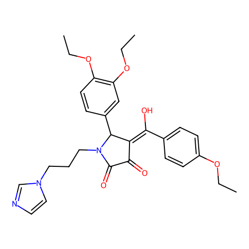 (4E)-5-(3,4-diethoxyphenyl)-4-[(4-ethoxyphenyl)-hydroxymethylidene]-1-(3-imidazol-1-ylpropyl)pyrrolidine-2,3-dione structure