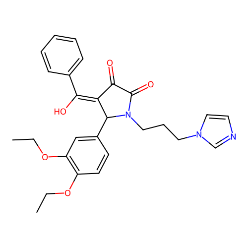 (4E)-5-(3,4-diethoxyphenyl)-4-[hydroxy(phenyl)methylidene]-1-(3-imidazol-1-ylpropyl)pyrrolidine-2,3-dione structure