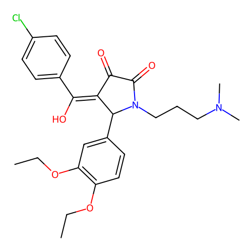 (4E)-4-[(4-chlorophenyl)-hydroxymethylidene]-5-(3,4-diethoxyphenyl)-1-[3-(dimethylamino)propyl]pyrrolidine-2,3-dione structure