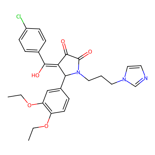 (4E)-4-[(4-chlorophenyl)-hydroxymethylidene]-5-(3,4-diethoxyphenyl)-1-(3-imidazol-1-ylpropyl)pyrrolidine-2,3-dione structure