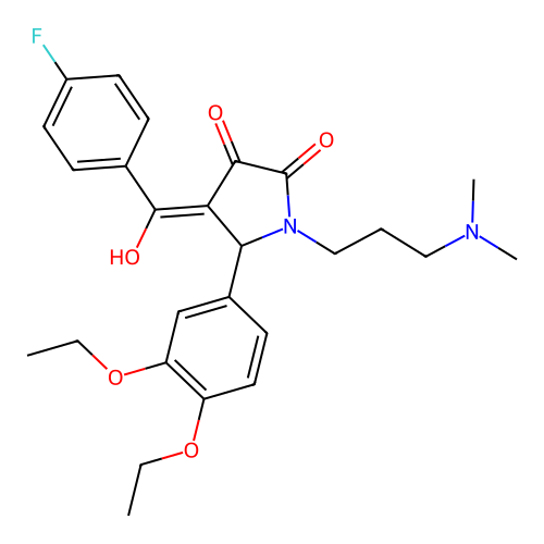 (4E)-5-(3,4-diethoxyphenyl)-1-[3-(dimethylamino)propyl]-4-[(4-fluorophenyl)-hydroxymethylidene]pyrrolidine-2,3-dione structure