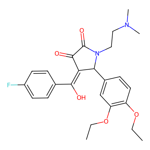 (4E)-5-(3,4-diethoxyphenyl)-1-(2-dimethylaminoethyl)-4-[(4-fluorophenyl)-hydroxymethylidene]pyrrolidine-2,3-dione structure
