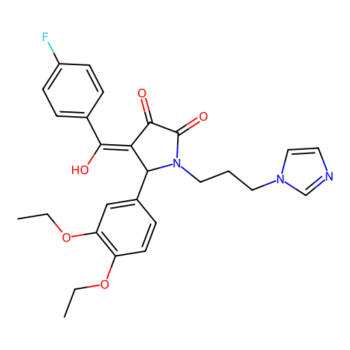 (4E)-5-(3,4-diethoxyphenyl)-4-[(4-fluorophenyl)-hydroxymethylidene]-1-(3-imidazol-1-ylpropyl)pyrrolidine-2,3-dione structure