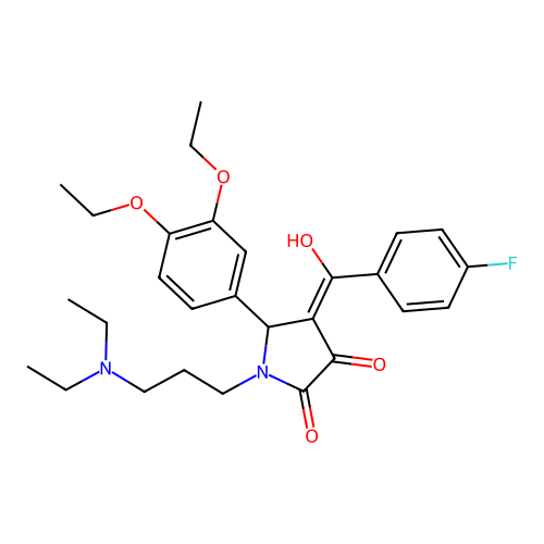 (4E)-5-(3,4-diethoxyphenyl)-1-[3-(diethylamino)propyl]-4-[(4-fluorophenyl)-hydroxymethylidene]pyrrolidine-2,3-dione structure