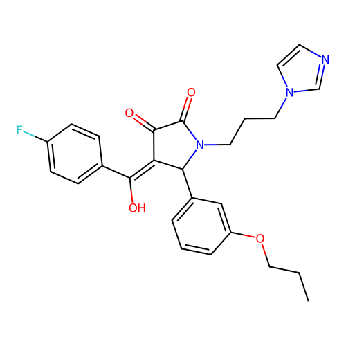 (4E)-4-[(4-fluorophenyl)-hydroxymethylidene]-1-(3-imidazol-1-ylpropyl)-5-(3-propoxyphenyl)pyrrolidine-2,3-dione structure