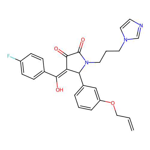 (4E)-4-[(4-fluorophenyl)-hydroxymethylidene]-1-(3-imidazol-1-ylpropyl)-5-(3-prop-2-enoxyphenyl)pyrrolidine-2,3-dione structure