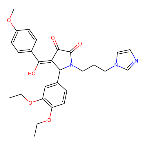 (4E)-5-(3,4-diethoxyphenyl)-4-[hydroxy-(4-methoxyphenyl)methylidene]-1-(3-imidazol-1-ylpropyl)pyrrolidine-2,3-dione structure