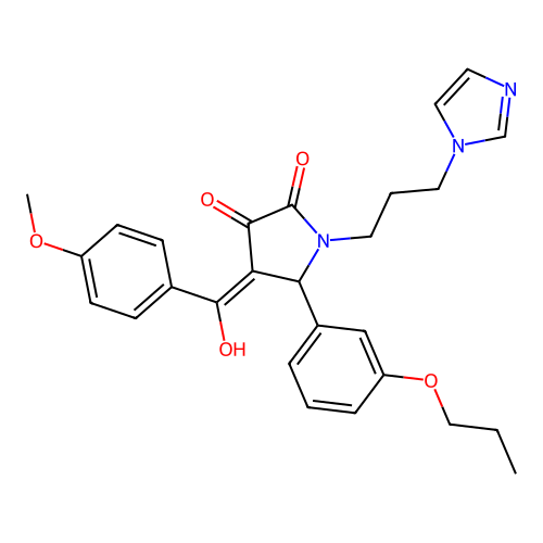 (4E)-4-[hydroxy-(4-methoxyphenyl)methylidene]-1-(3-imidazol-1-ylpropyl)-5-(3-propoxyphenyl)pyrrolidine-2,3-dione structure