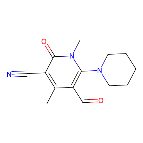 5-formyl-1,4-dimethyl-2-oxo-6-(piperidin-1-yl)-1,2-dihydropyridine-3-carbonitrile structure
