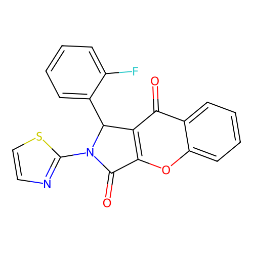 1-(2-fluorophenyl)-2-(1,3-thiazol-2-yl)-1,2-dihydrochromeno[2,3-c]pyrrole-3,9-dione structure