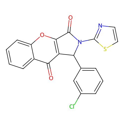 1-(3-chlorophenyl)-2-(1,3-thiazol-2-yl)-1,2-dihydrochromeno[2,3-c]pyrrole-3,9-dione structure