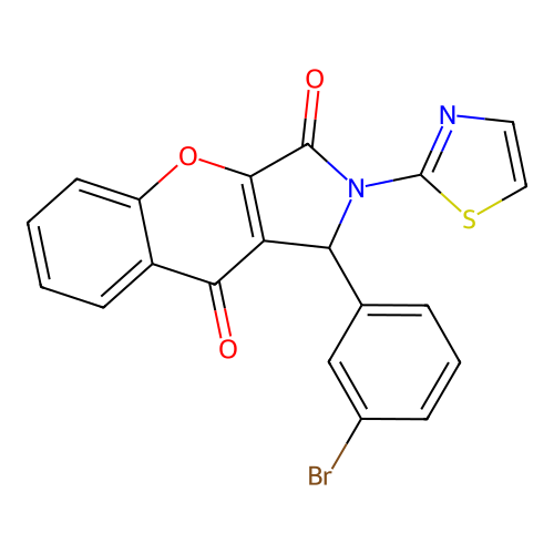 1-(3-bromophenyl)-2-(1,3-thiazol-2-yl)-1,2-dihydrochromeno[2,3-c]pyrrole-3,9-dione structure