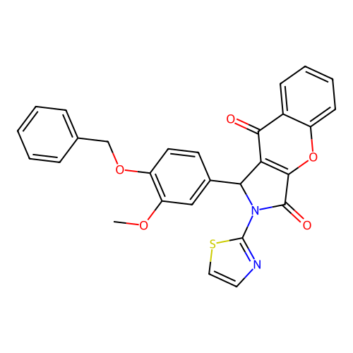 1-[4-(benzyloxy)-3-methoxyphenyl]-2-(1,3-thiazol-2-yl)-1,2-dihydrochromeno[2,3-c]pyrrole-3,9-dione structure