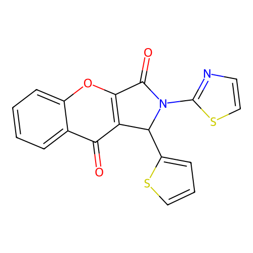 2-(1,3-thiazol-2-yl)-1-(thiophen-2-yl)-1,2-dihydrochromeno[2,3-c]pyrrole-3,9-dione structure