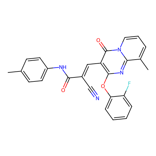 (2E)-2-cyano-3-[2-(2-fluorophenoxy)-9-methyl-4-oxo-4H-pyrido[1,2-a]pyrimidin-3-yl]-N-(4-methylphenyl)prop-2-enamide structure