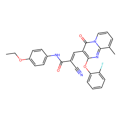 (2E)-2-cyano-N-(4-ethoxyphenyl)-3-[2-(2-fluorophenoxy)-9-methyl-4-oxo-4H-pyrido[1,2-a]pyrimidin-3-yl]prop-2-enamide structure