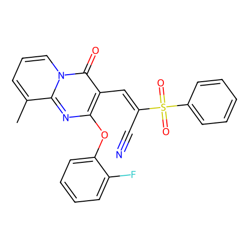 (2E)-2-(BENZENESULFONYL)-3-[2-(2-FLUOROPHENOXY)-9-METHYL-4-OXO-4H-PYRIDO[1,2-A]PYRIMIDIN-3-YL]PROP-2-ENENITRILE structure