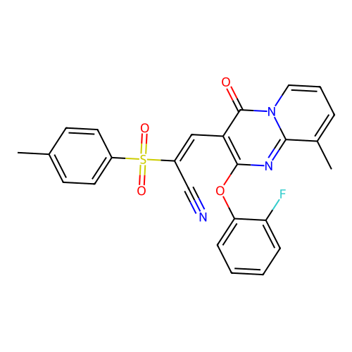 (2E)-3-[2-(2-FLUOROPHENOXY)-9-METHYL-4-OXO-4H-PYRIDO[1,2-A]PYRIMIDIN-3-YL]-2-(4-METHYLBENZENESULFONYL)PROP-2-ENENITRILE structure