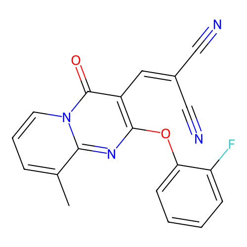 {[2-(2-fluorophenoxy)-9-methyl-4-oxo-4H-pyrido[1,2-a]pyrimidin-3-yl]methylidene}propanedinitrile structure