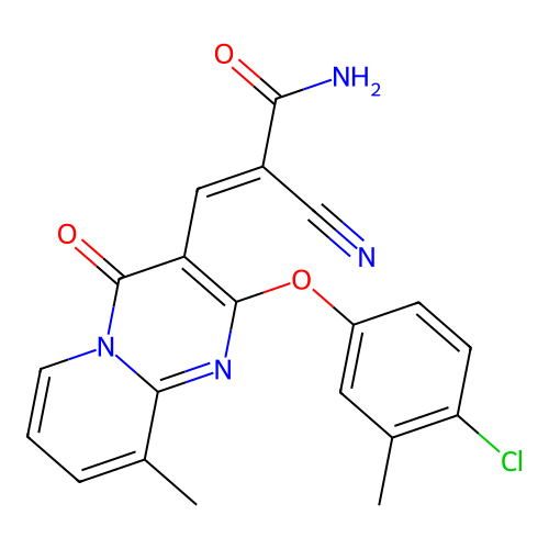 (2E)-3-[2-(4-chloro-3-methylphenoxy)-9-methyl-4-oxo-4H-pyrido[1,2-a]pyrimidin-3-yl]-2-cyanoprop-2-enamide structure