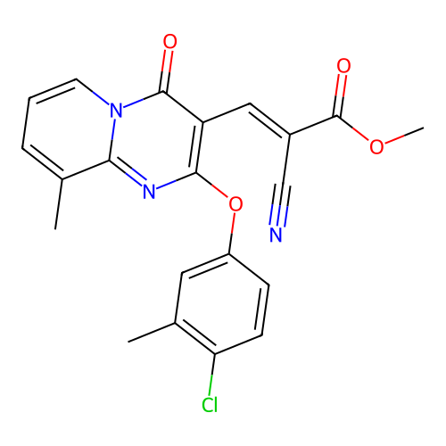 methyl (2E)-3-[2-(4-chloro-3-methylphenoxy)-9-methyl-4-oxo-4H-pyrido[1,2-a]pyrimidin-3-yl]-2-cyanoprop-2-enoate structure