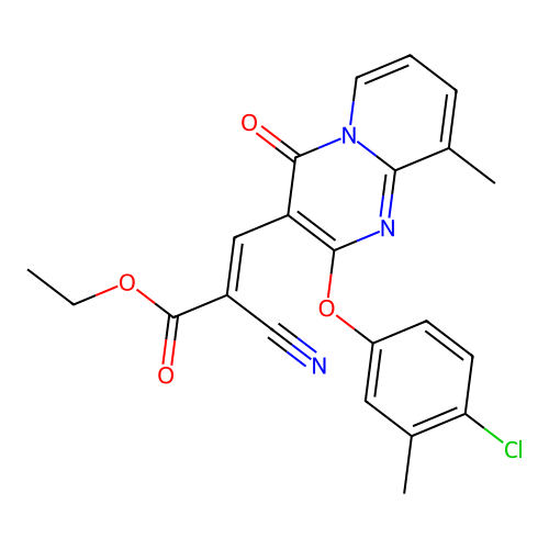 ethyl (2E)-3-[2-(4-chloro-3-methylphenoxy)-9-methyl-4-oxo-4H-pyrido[1,2-a]pyrimidin-3-yl]-2-cyanoprop-2-enoate structure