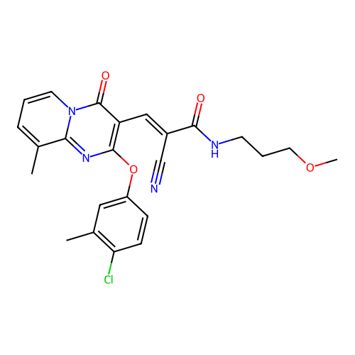 (2E)-3-[2-(4-chloro-3-methylphenoxy)-9-methyl-4-oxo-4H-pyrido[1,2-a]pyrimidin-3-yl]-2-cyano-N-(3-methoxypropyl)prop-2-enamide structure